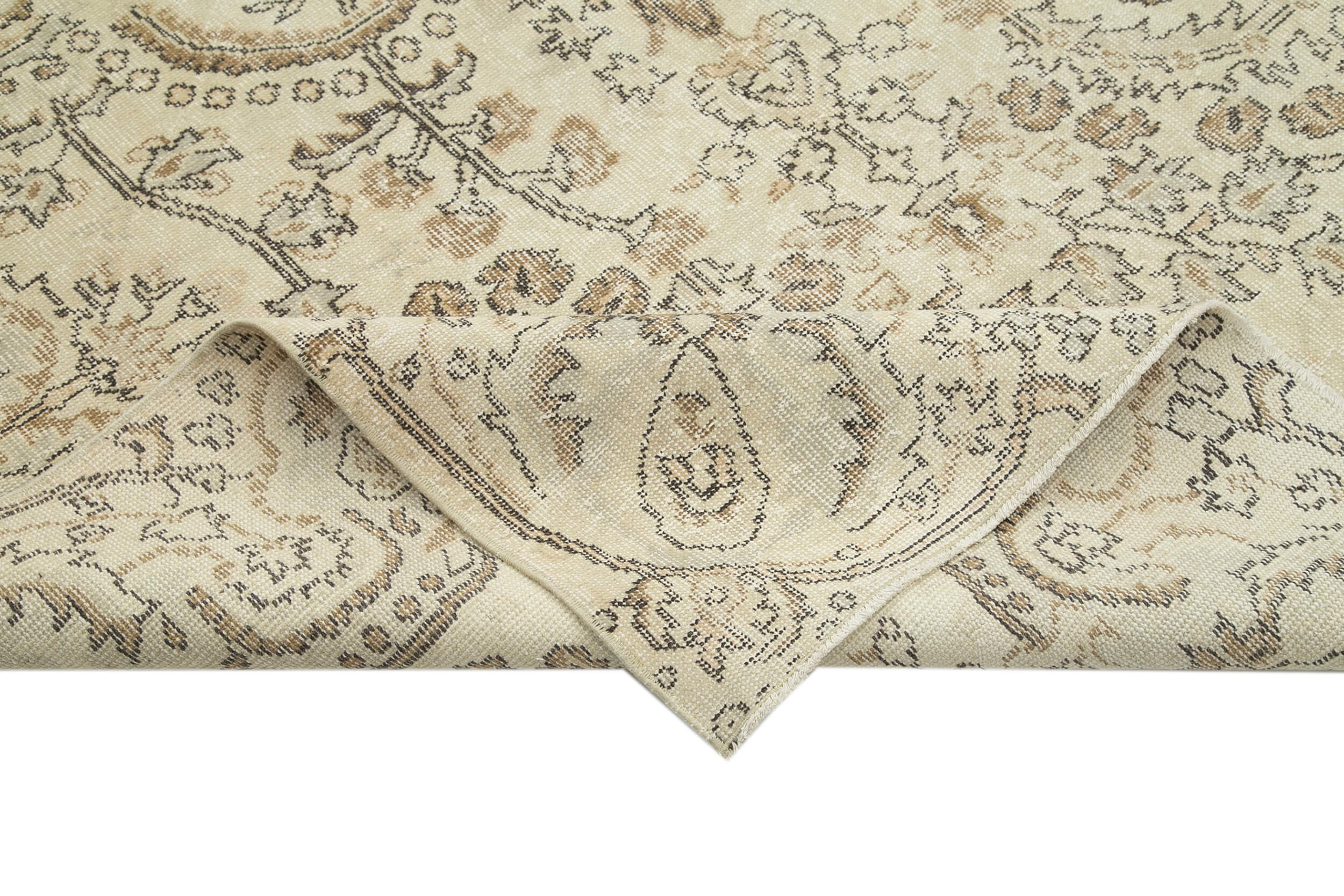 Handmade Wool Area Rug – Vintage Cotton Rug 5'11''x9'3'' | Neutral Beige Durable Carpet
