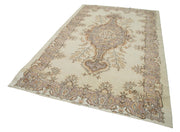 Handmade Vintage Area Rug - Beige Wool Carpet, Turkish Hand Knotted, 6'0''x9'8''