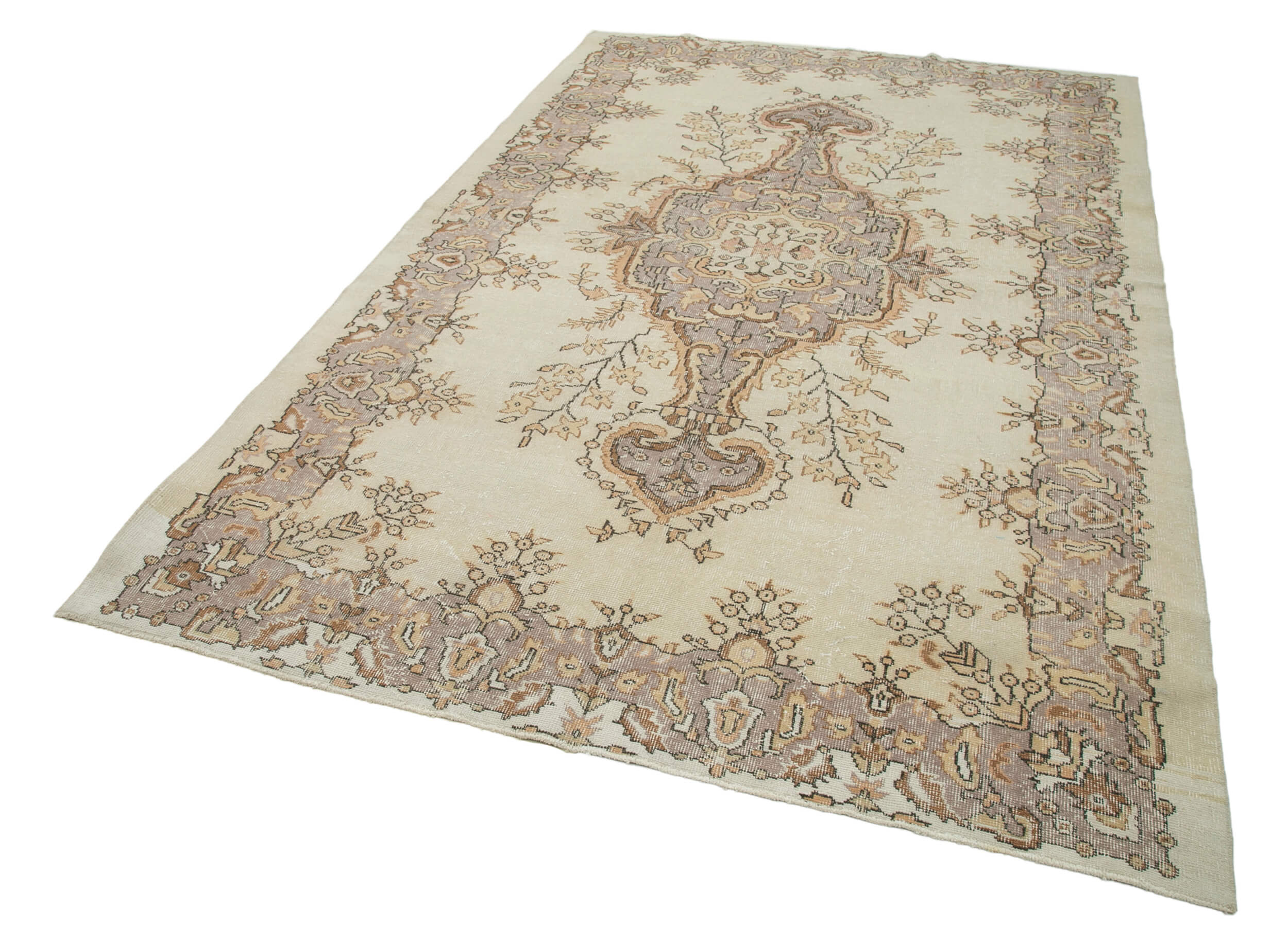 Handmade Vintage Area Rug - Beige Wool Carpet, Turkish Hand Knotted, 6'0''x9'8''