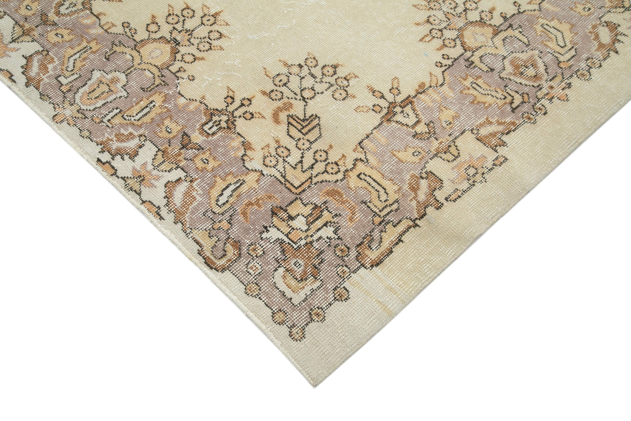 Handmade Vintage Area Rug - Beige Wool Carpet, Turkish Hand Knotted, 6'0''x9'8''