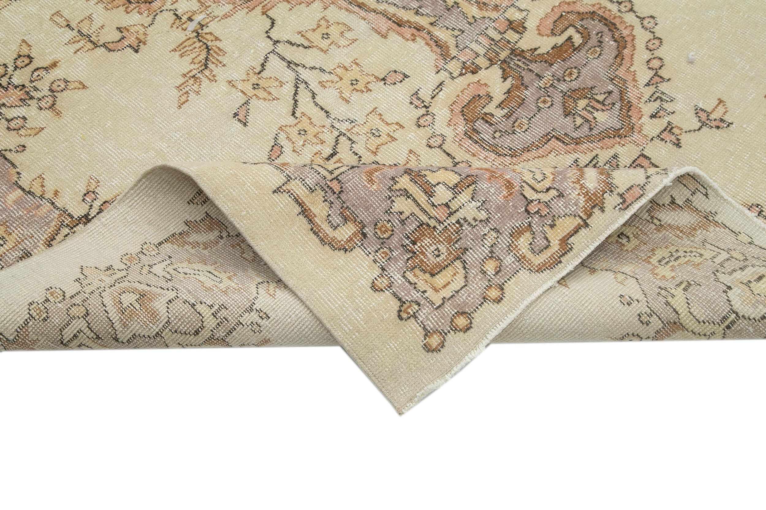 Handmade Vintage Area Rug - Beige Wool Carpet, Turkish Hand Knotted, 6'0''x9'8''