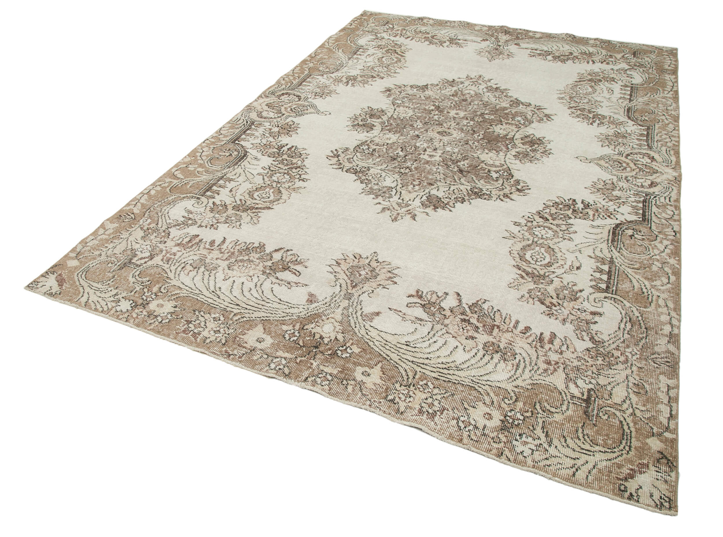 Handmade Vintage Area Rug – Soft Wool Cotton Wool Carpet 6'5''x9'8'' Beige