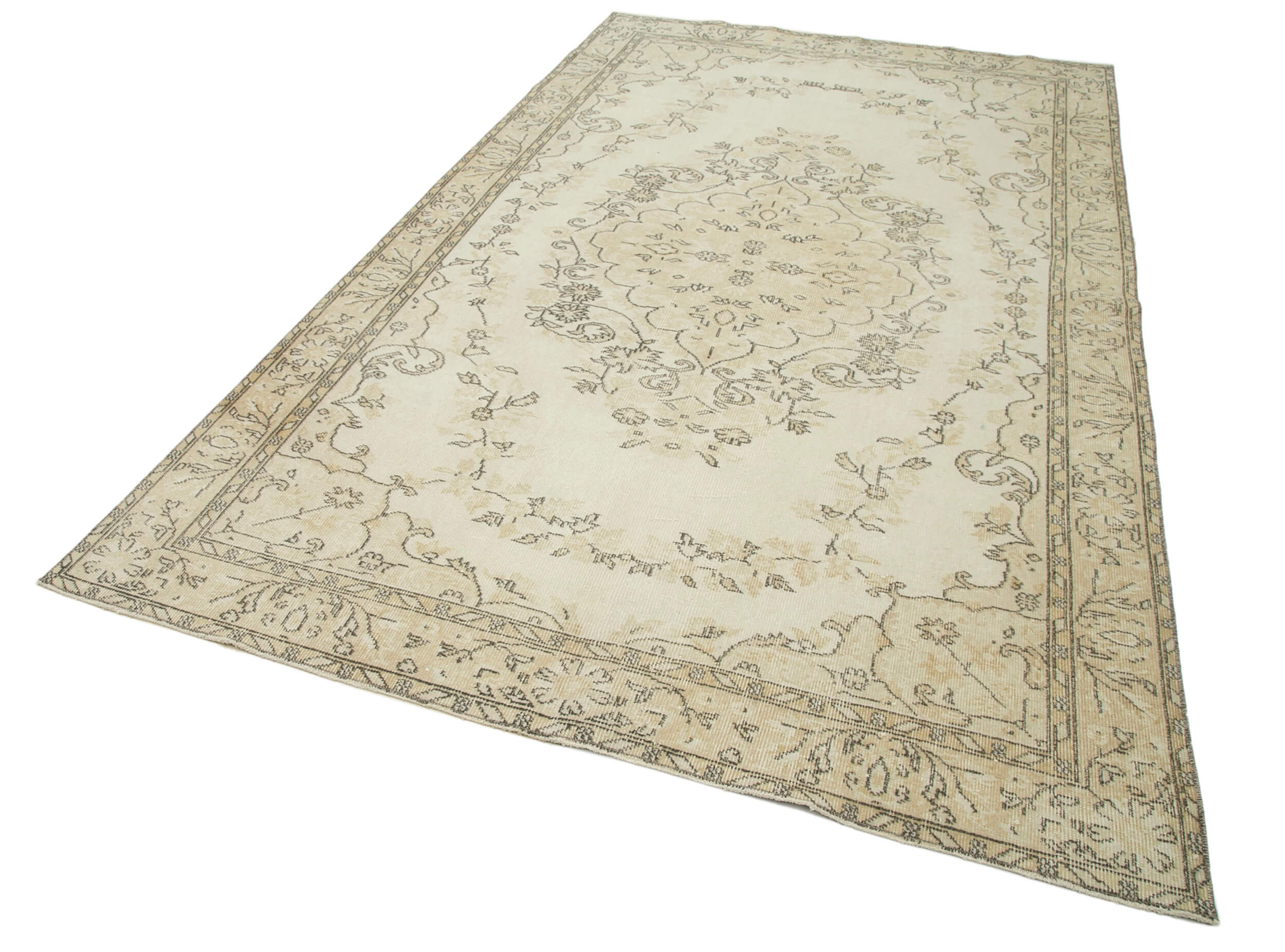 Handmade Wool Area Rug – Vintage Cotton Rug 5'9''x9'8'' Beige Area Carpet