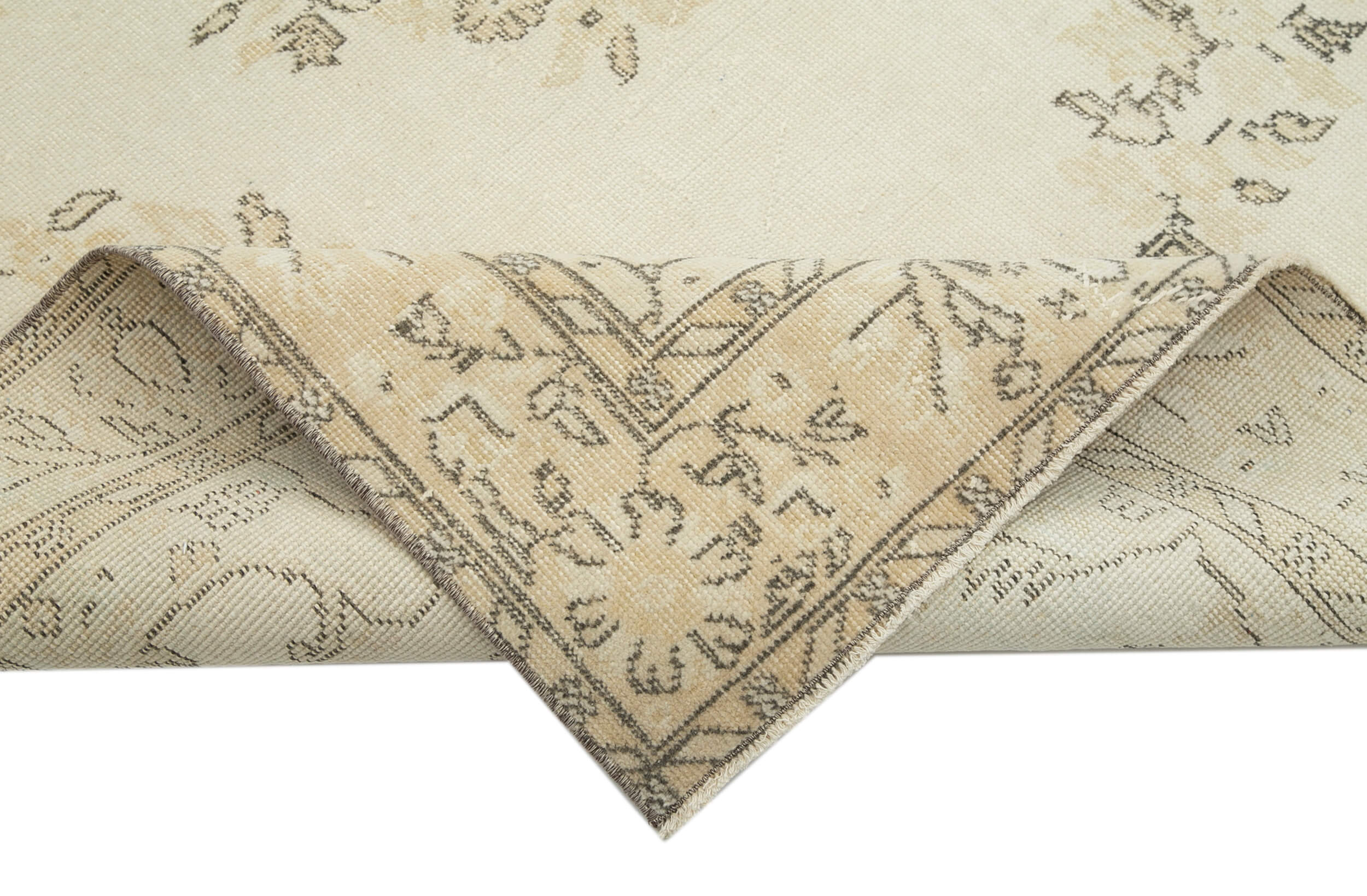 Handmade Wool Area Rug – Vintage Cotton Rug 5'9''x9'8'' Beige Area Carpet