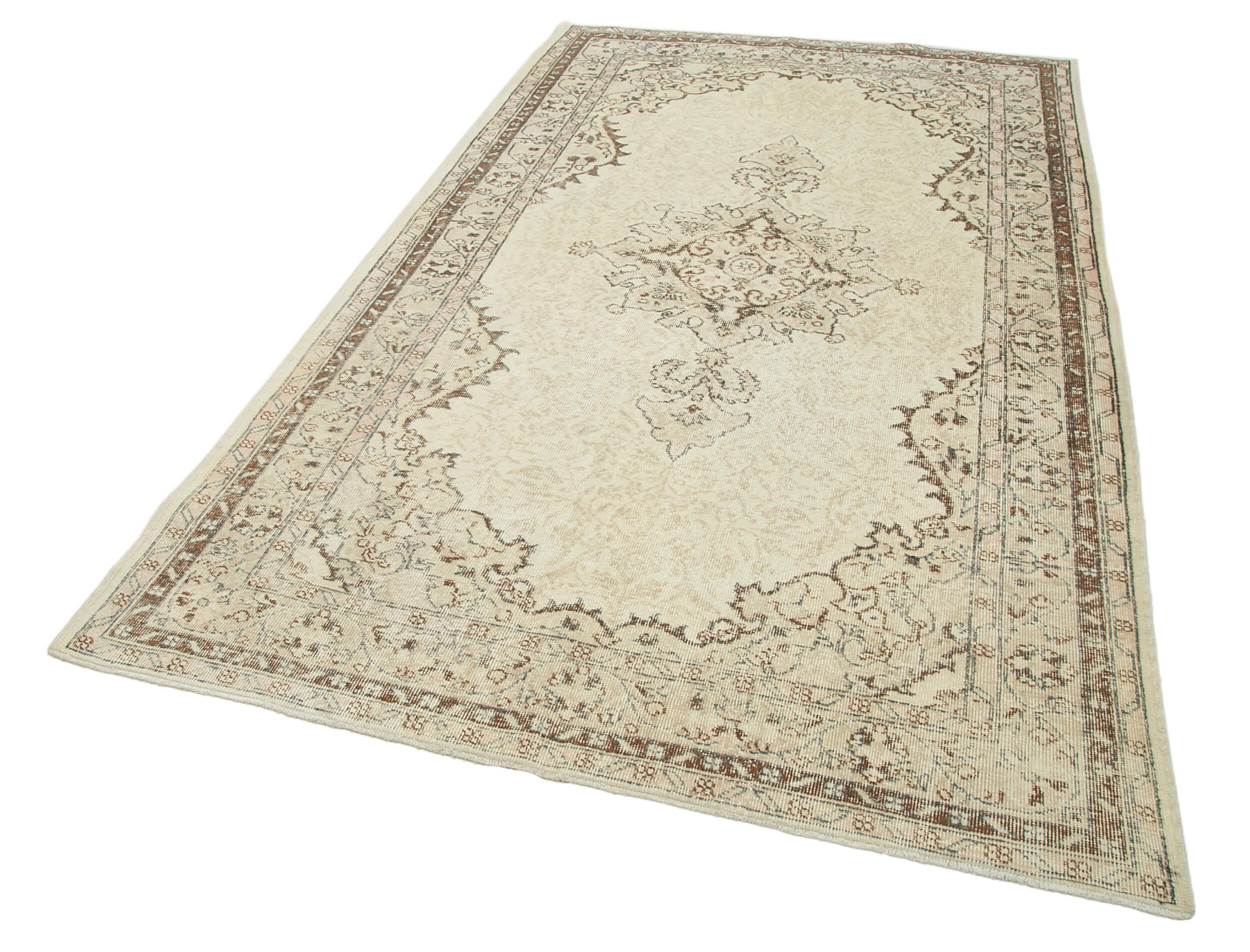 Handmade Wool Area Rug - Vintage Cotton Rug 5'1''x8'10'' Beige Durable Wool Carpet