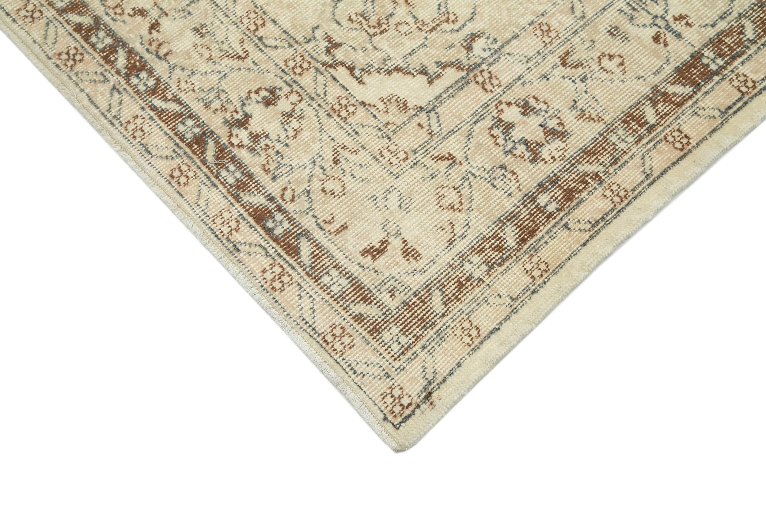Handmade Wool Area Rug - Vintage Cotton Rug 5'1''x8'10'' Beige Durable Wool Carpet