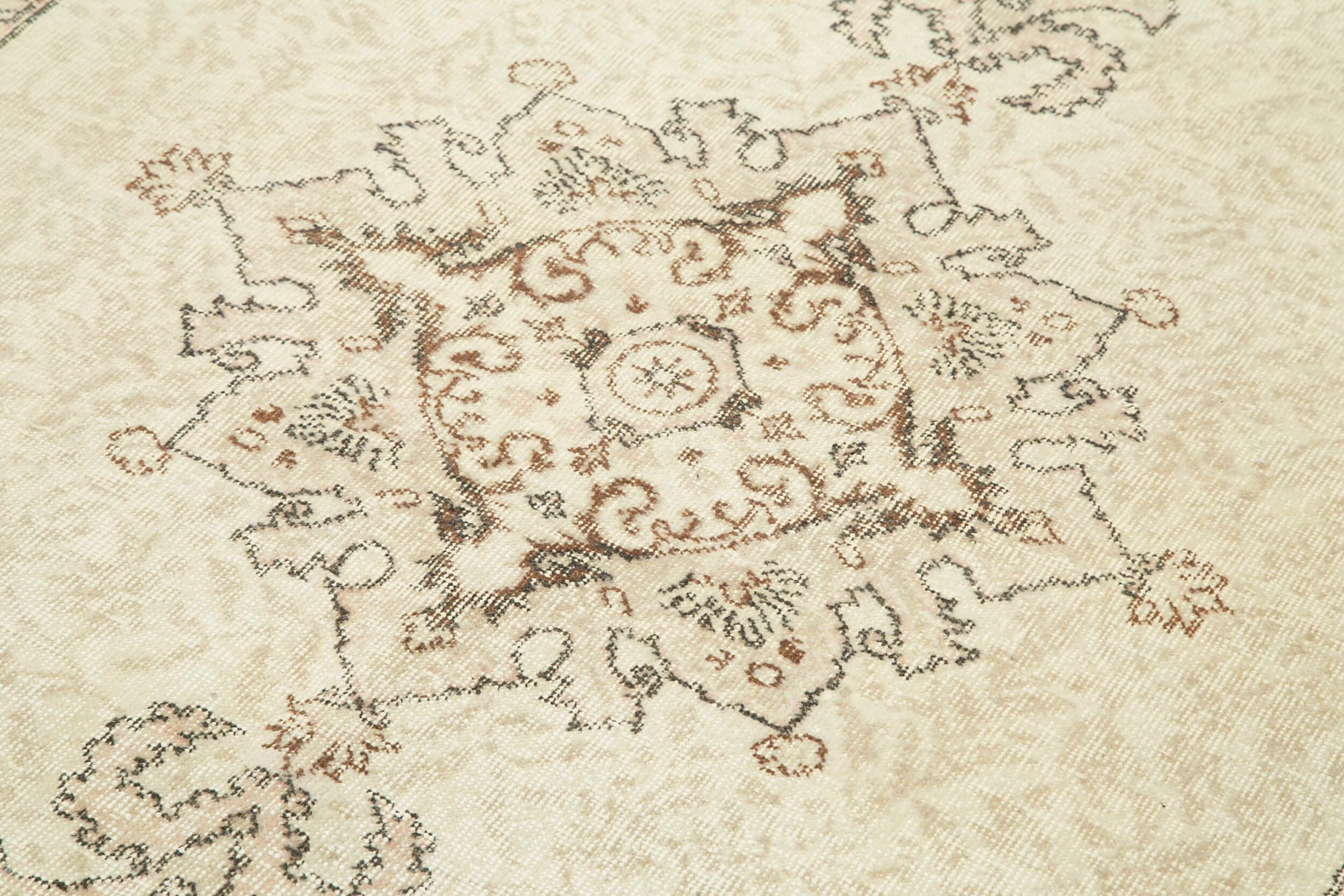 Handmade Wool Area Rug - Vintage Cotton Rug 5'1''x8'10'' Beige Durable Wool Carpet