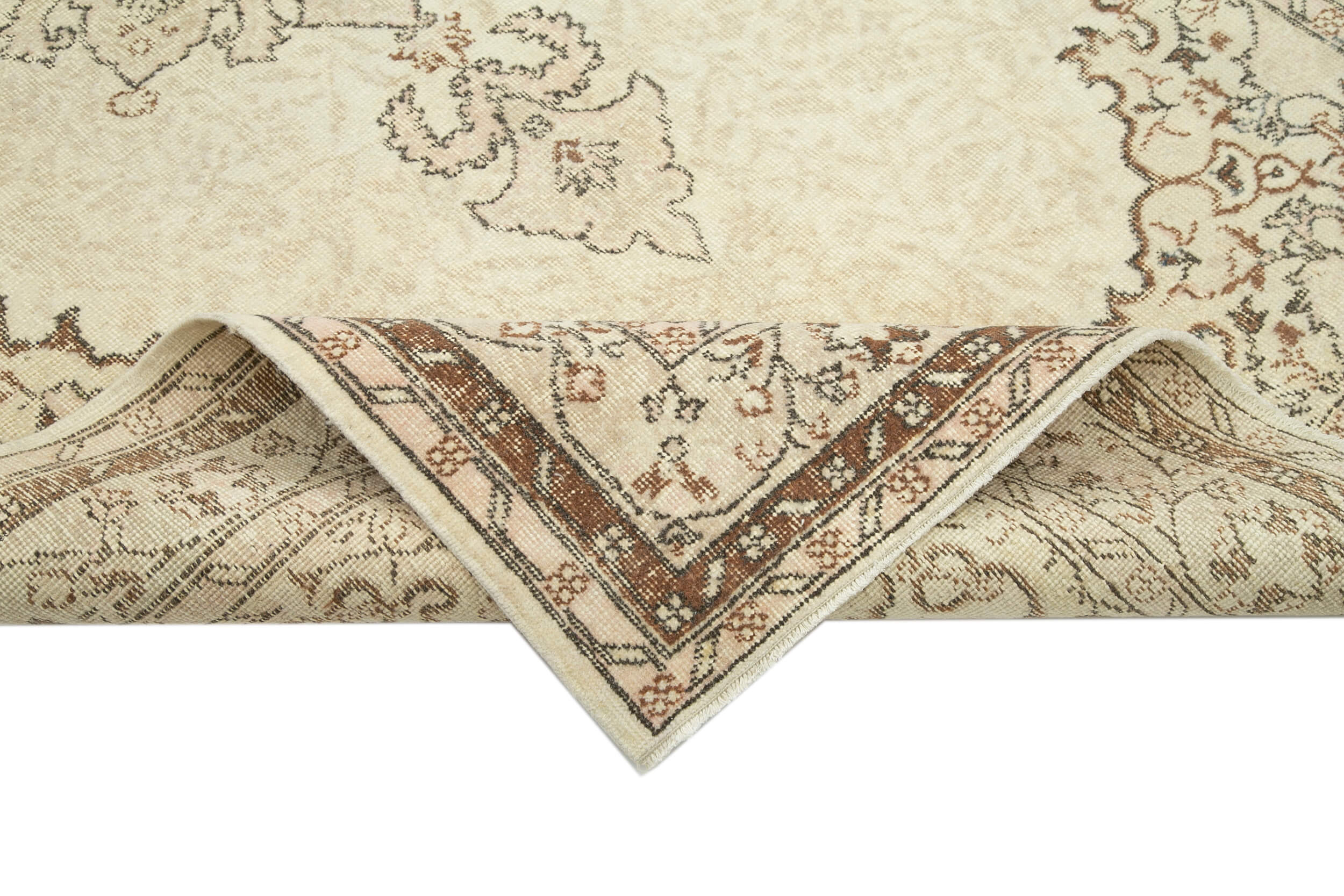 Handmade Wool Area Rug - Vintage Cotton Rug 5'1''x8'10'' Beige Durable Wool Carpet