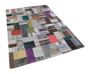 Handmade Wool Area Rug – Grey Patchwork Style Cotton Wool Rug 5'7" x 7'11"