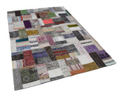 Handmade Patchwork Rug - Grey Patchwork Carpet 5'7'' x 7'11'' Cotton Wool