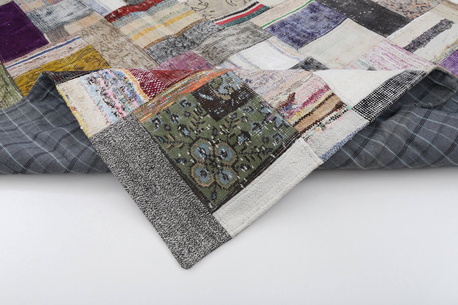Handmade Patchwork Rug - Grey Patchwork Carpet 5'7'' x 7'11'' Cotton Wool