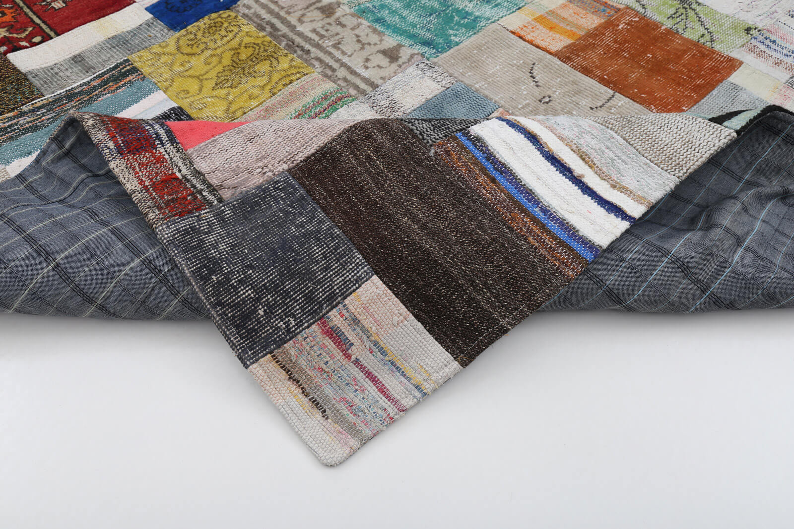 Handmade Area Rug – Grey Patchwork Cotton Wool Vintage Turkish Carpet 5'7''x7'10''