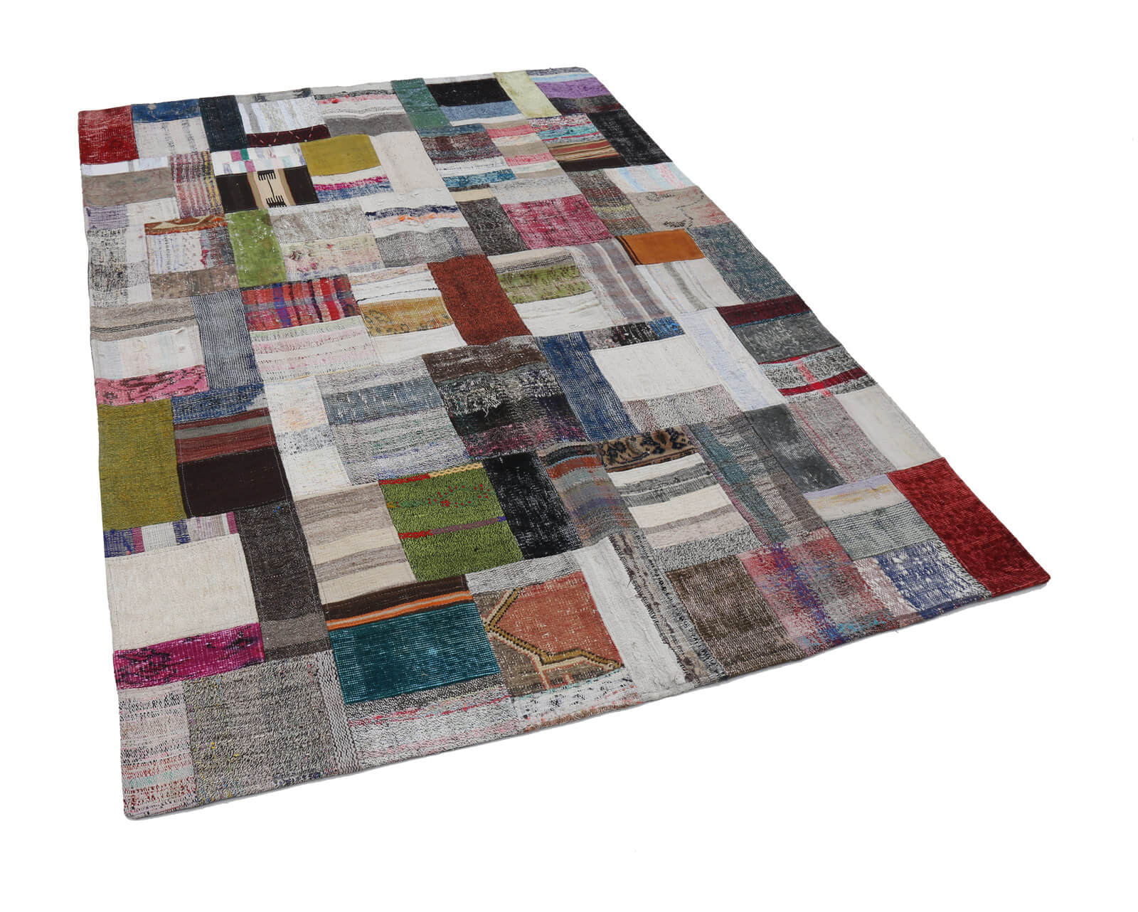 Handmade Wool Area Rug – Grey Patchwork Carpet, Cotton Wool Rug 5'9''x7'10''