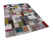 Handmade Wool Area Rug – Grey Patchwork Carpet, Cotton Wool Rug 5'9''x7'10''
