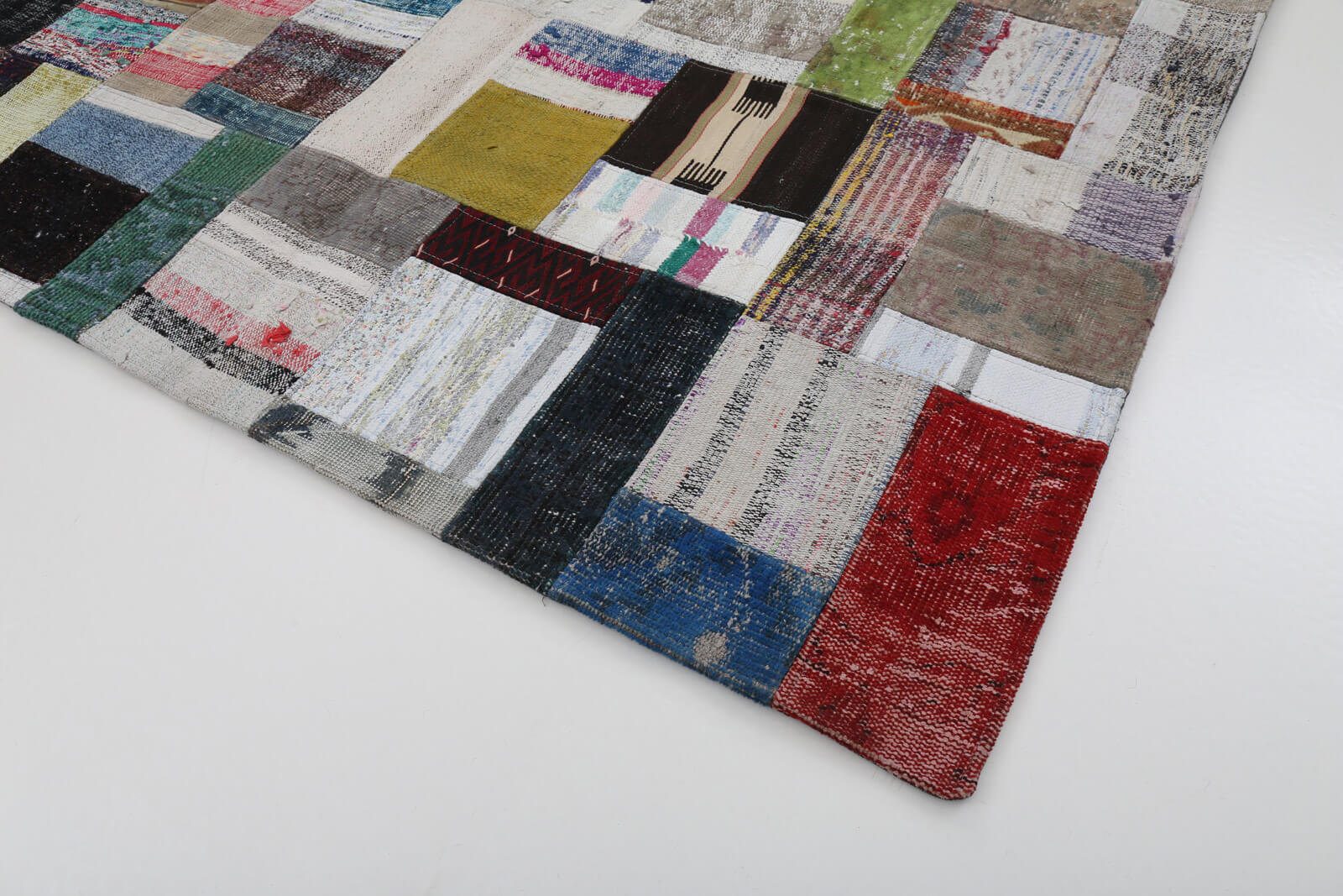 Handmade Wool Area Rug – Grey Patchwork Carpet, Cotton Wool Rug 5'9''x7'10''