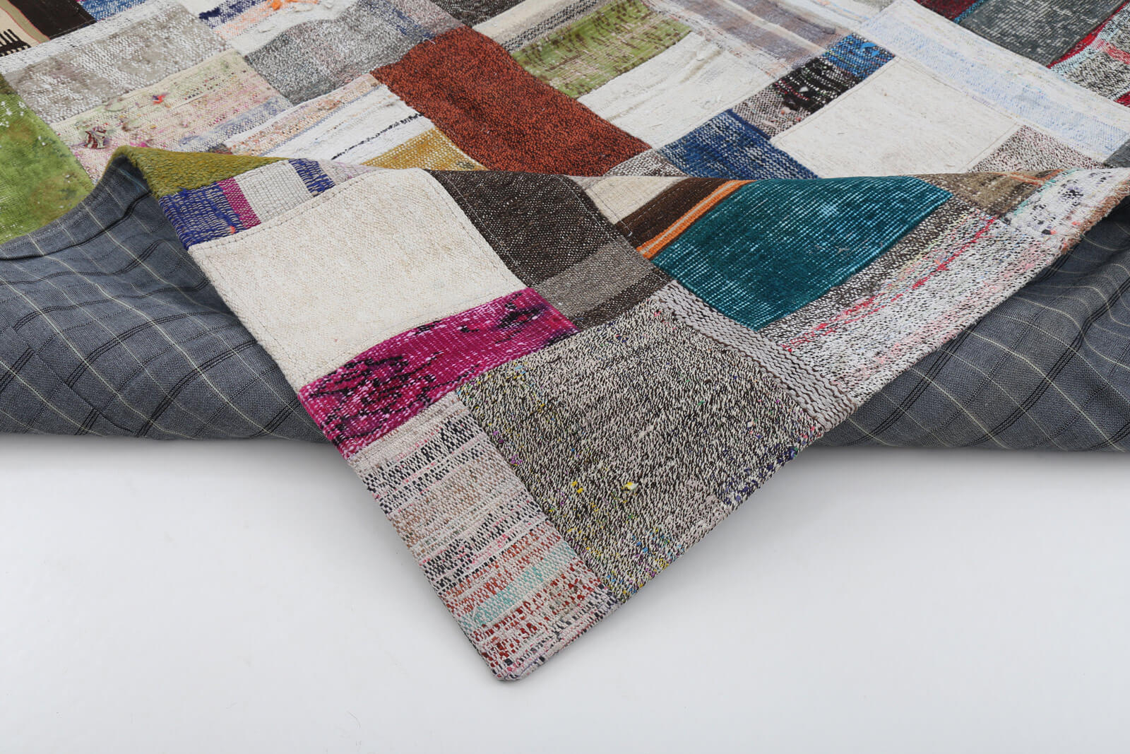 Handmade Wool Area Rug – Grey Patchwork Carpet, Cotton Wool Rug 5'9''x7'10''