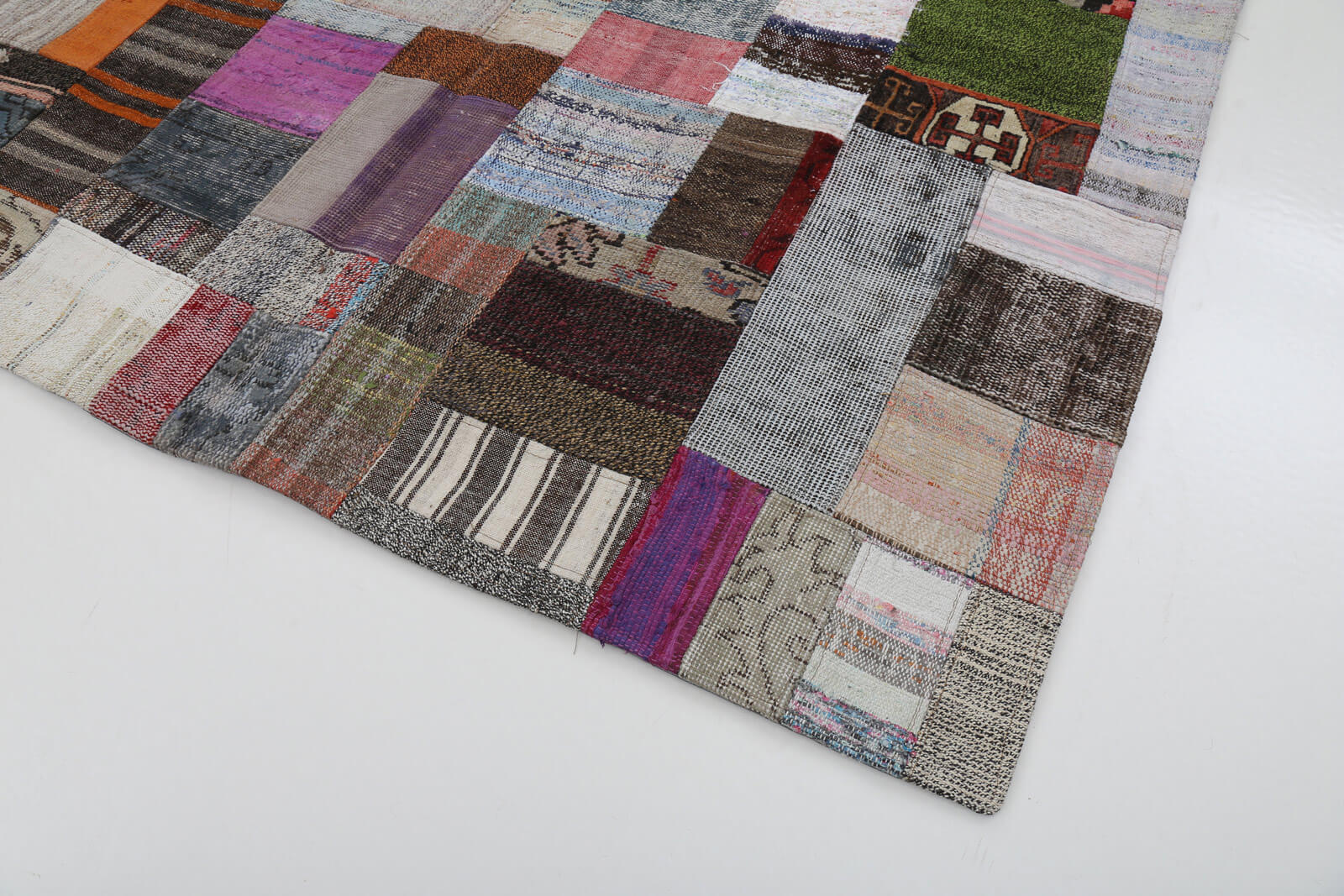 Handmade Patchwork Rug - Vintage Handwoven Carpet Cotton Wool Rug Floor Covering