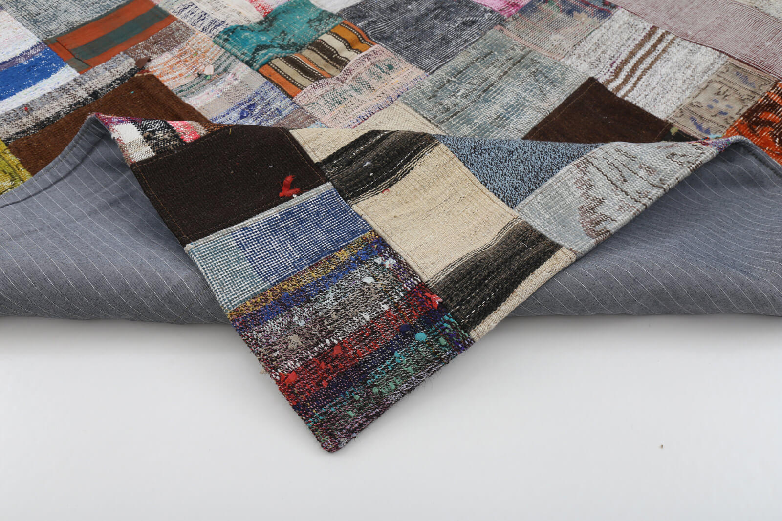 Handmade Patchwork Rug - Vintage Handwoven Carpet Cotton Wool Rug Floor Covering