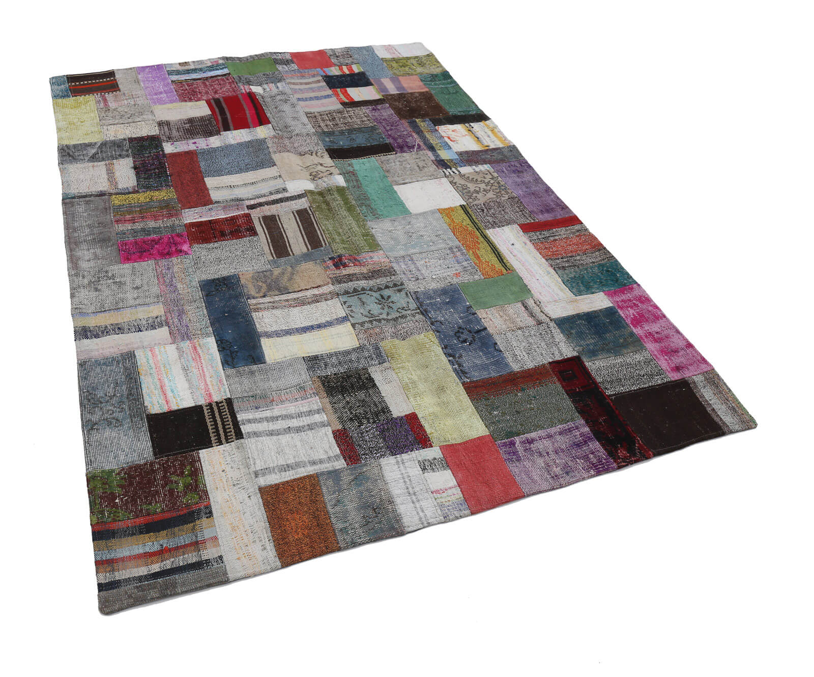 Handmade Patchwork Rug - Kirk Yama Grey Cotton Wool Area Rug 5'7''x7'10''