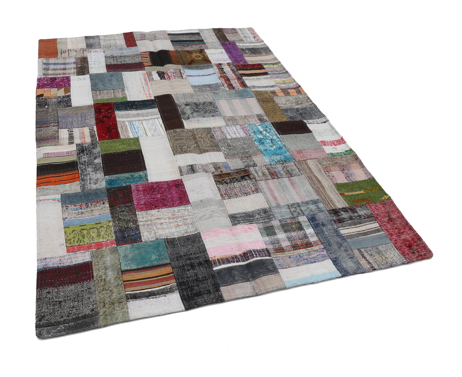 Handmade Wool Area Rug – Kirk Yama Grey Patchwork Carpet 5'7''x7'10'' Durable Cotton Blend