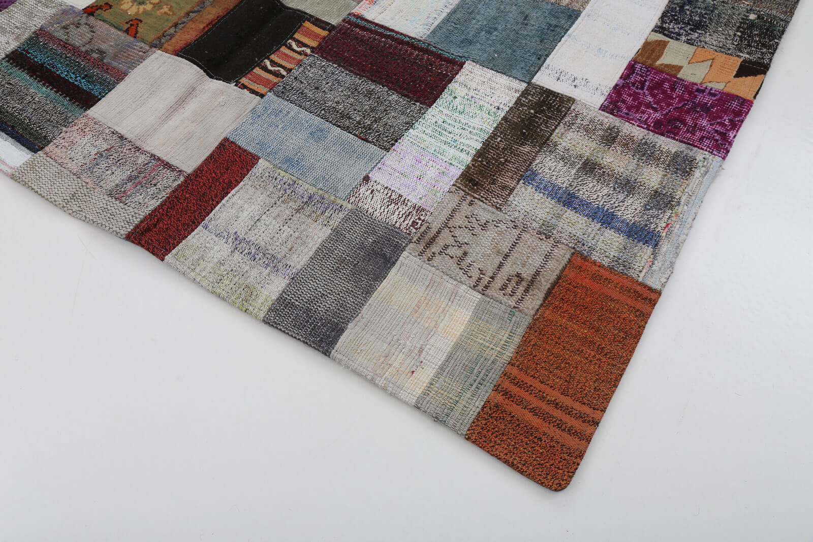 Handmade Wool Area Rug – Kirk Yama Grey Patchwork Carpet 5'7''x7'10'' Durable Cotton Blend