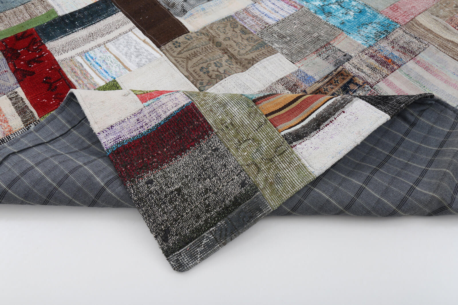 Handmade Wool Area Rug – Kirk Yama Grey Patchwork Carpet 5'7''x7'10'' Durable Cotton Blend