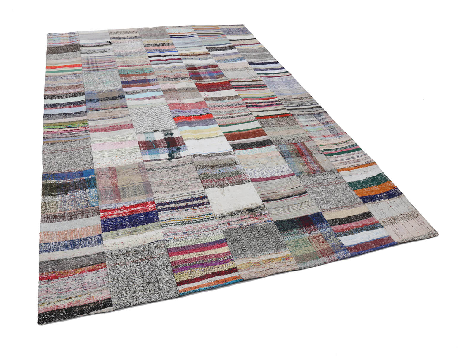 Handmade Patchwork Rug - Kirk Yama Grey Cotton Wool Area Rug 6'7''x9'11''
