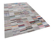 Handmade Area Rug - Beige Patchwork Wool Cotton Vintage Carpet 6'7"x9'11"