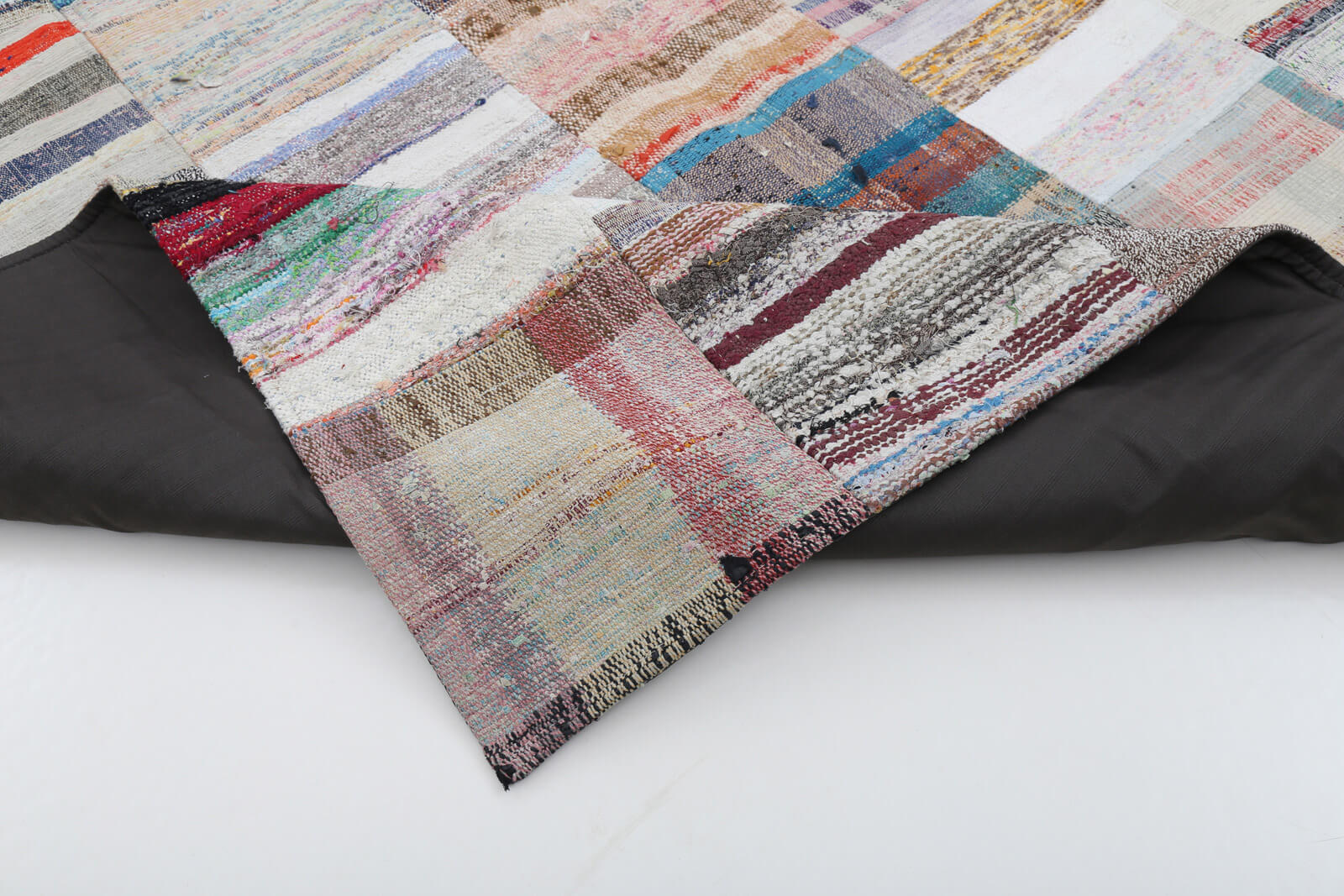 Handmade Area Rug | Beige Patchwork Cotton Wool Vintage Turkish Carpet 6'7"x9'10"