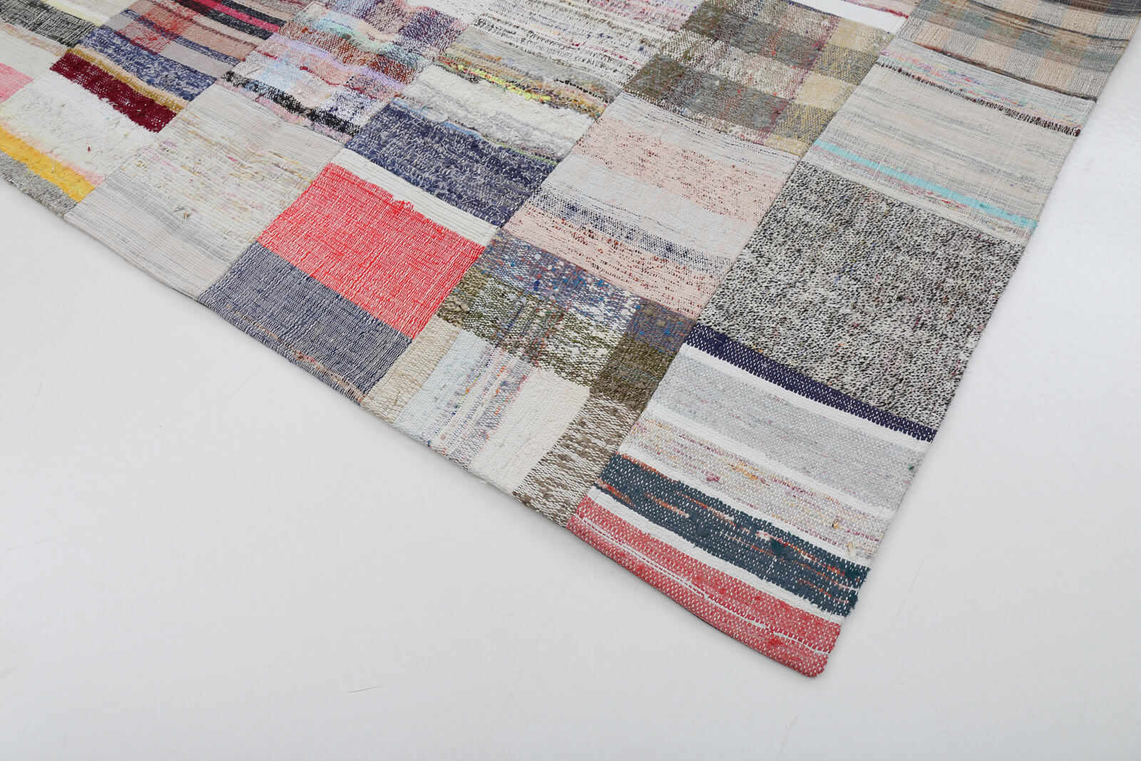 Handmade Area Rug - Kirk Yama Beige Patchwork Cotton Wool Carpet 6'7''x9'10''