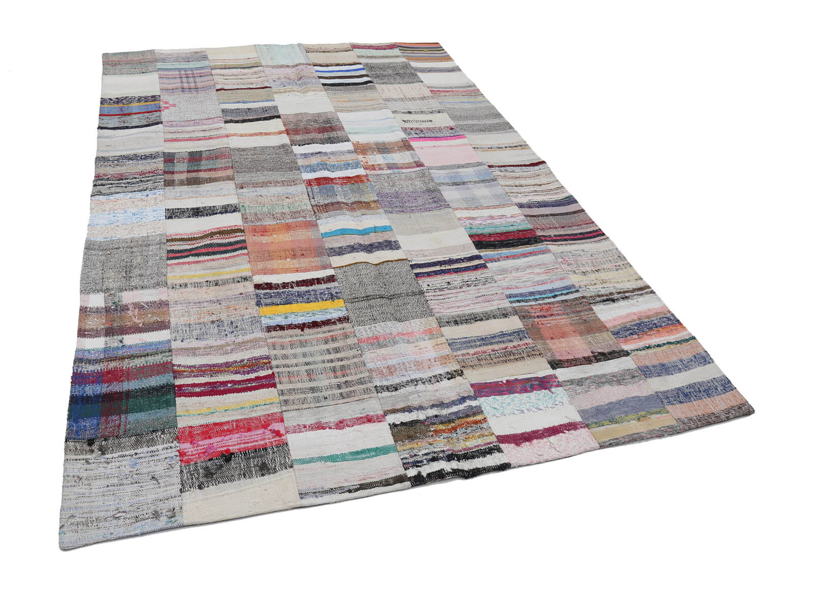 Handmade Wool Area Rug – Kirk Yama Grey Patchwork Carpet 6'7''x9'9'' Cotton Wool Rug