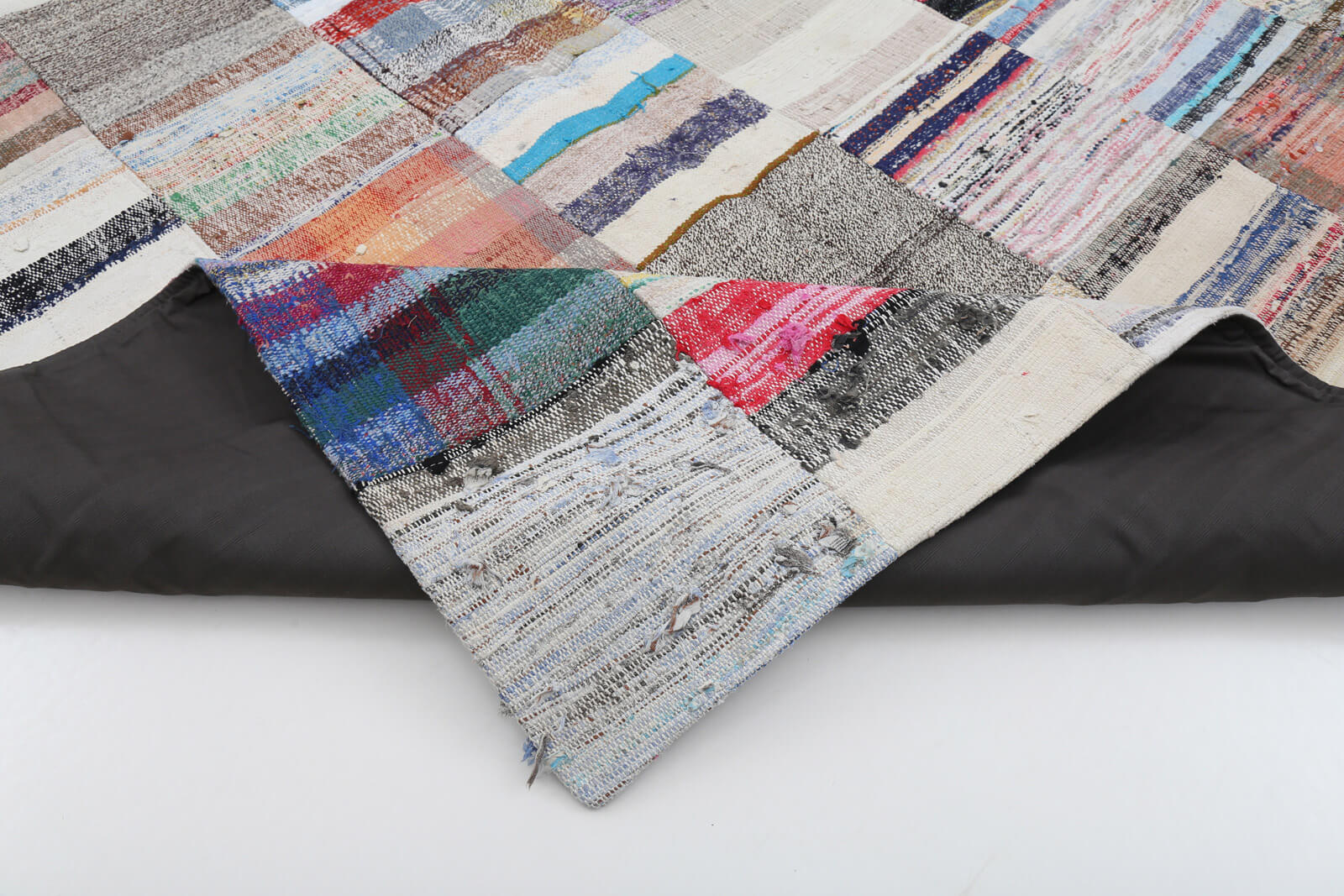 Handmade Wool Area Rug – Kirk Yama Grey Patchwork Carpet 6'7''x9'9'' Cotton Wool Rug