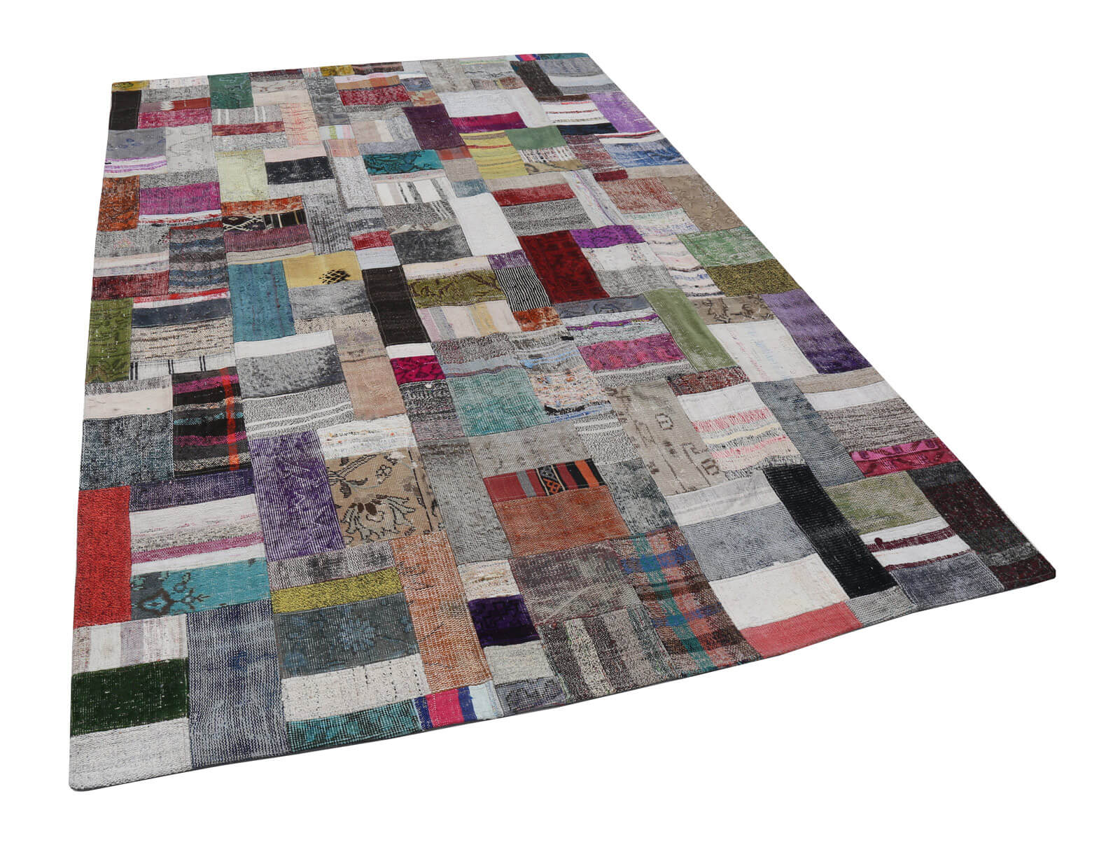 Handmade Patchwork Rug - Grey Area Rug Cotton Wool Carpet 6'7''x9'10'' Durable Woven