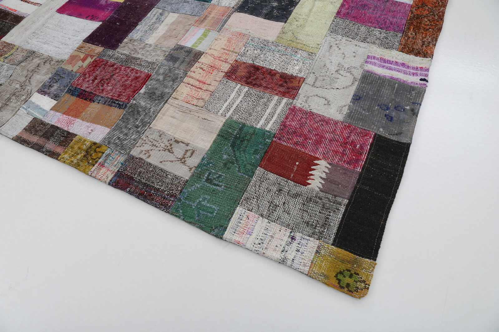 Handmade Patchwork Rug - Grey Area Rug Cotton Wool Carpet 6'7''x9'10'' Durable Woven