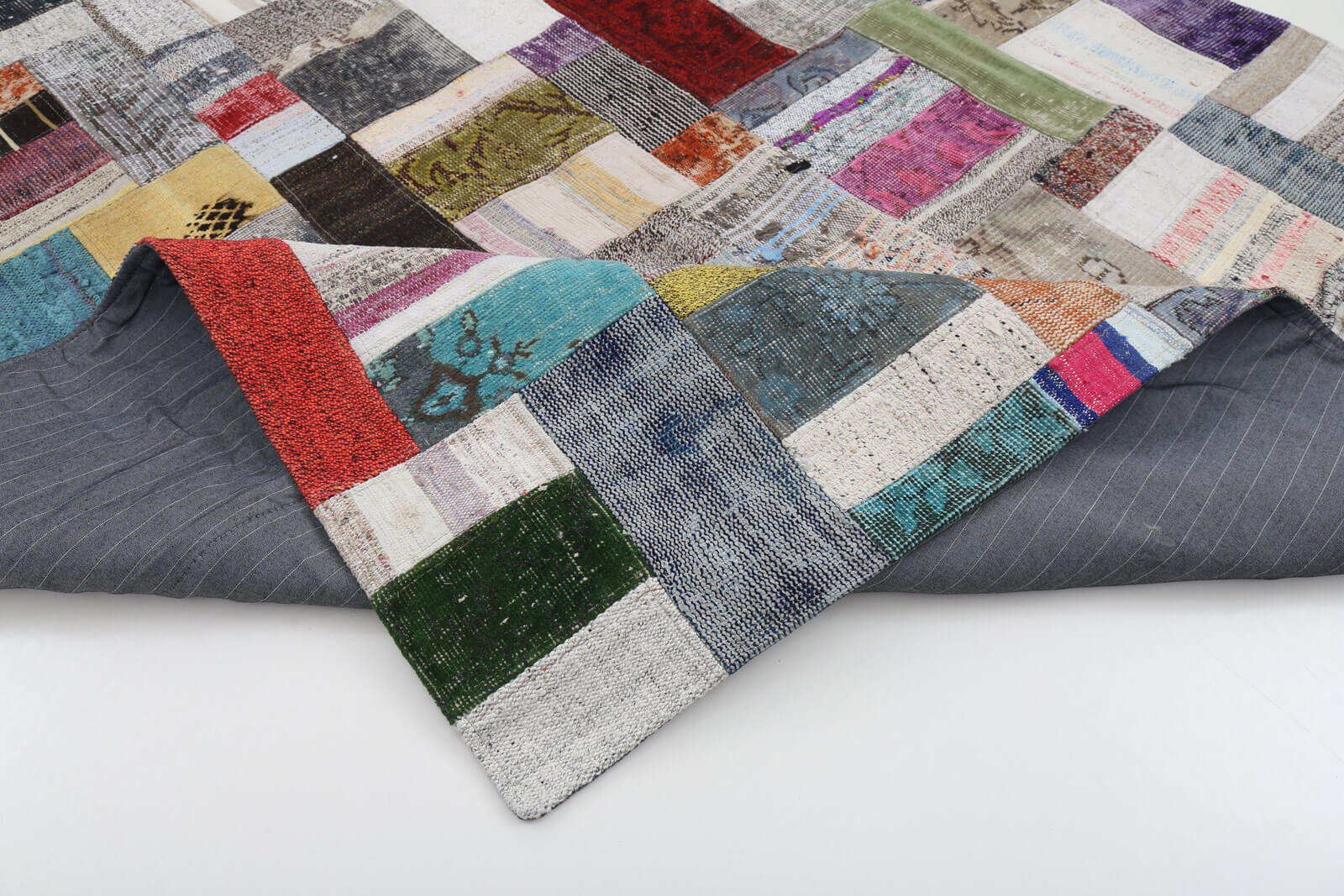 Handmade Patchwork Rug - Grey Area Rug Cotton Wool Carpet 6'7''x9'10'' Durable Woven