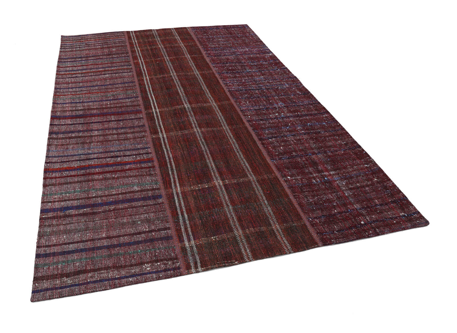 Handmade Wool Area Rug - Kirk Yama Grey Patchwork Cotton Wool Rug 6'9''x9'10''