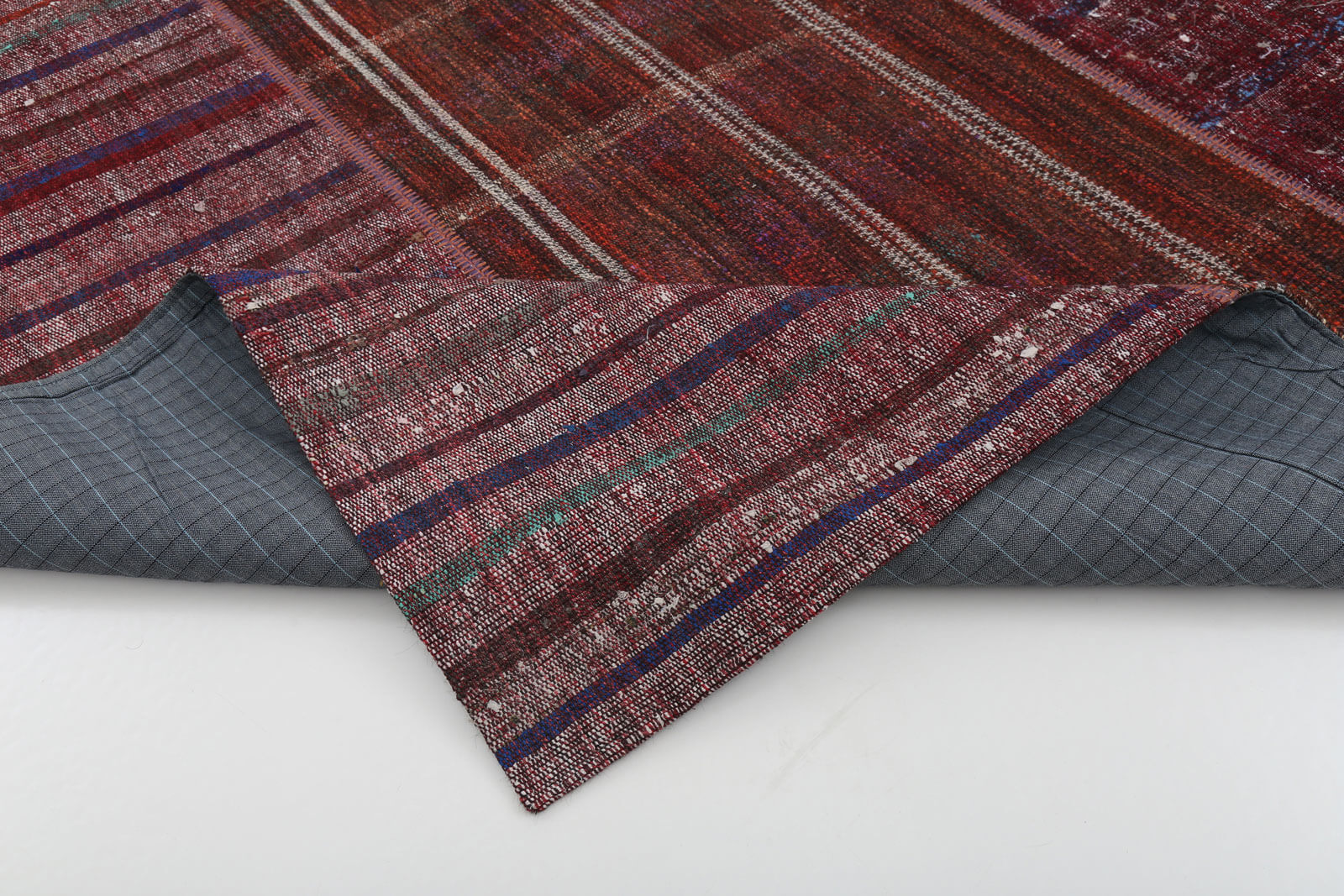 Handmade Wool Area Rug - Kirk Yama Grey Patchwork Cotton Wool Rug 6'9''x9'10''