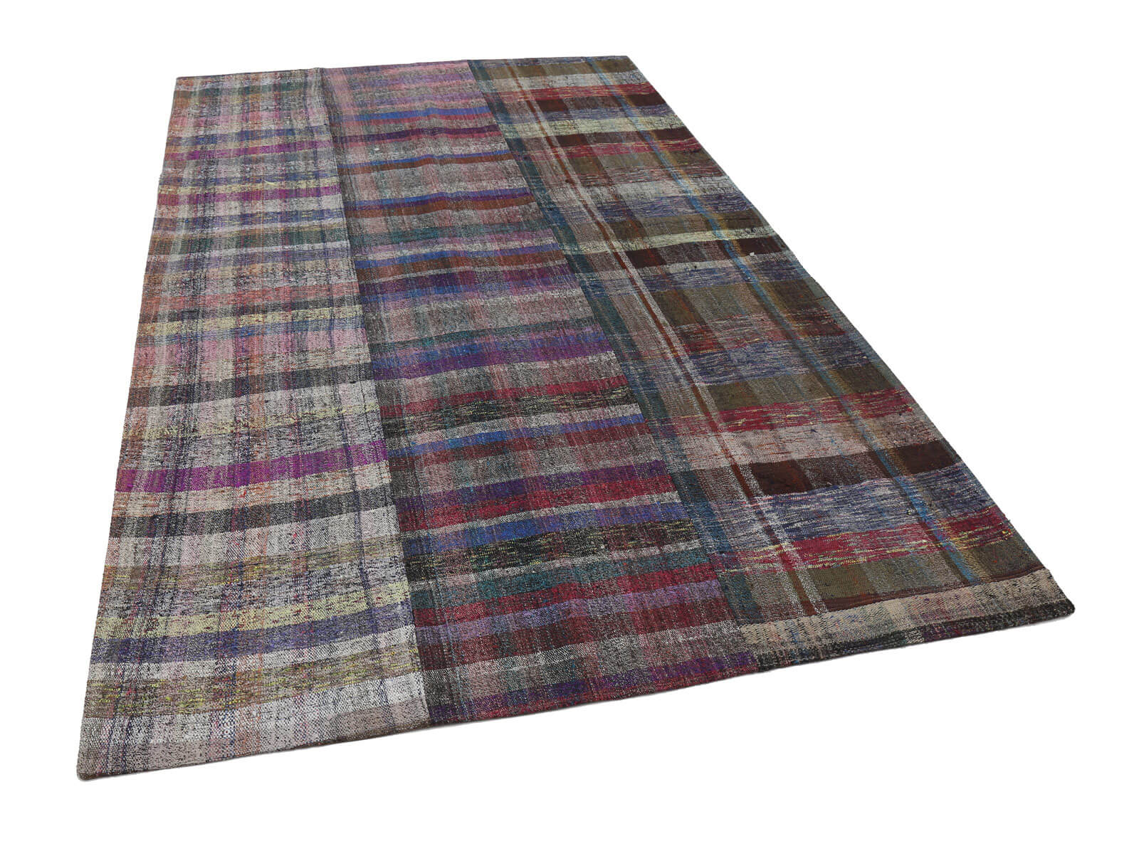 Handmade Wool Area Rug - Kirk Yama Grey Patchwork Cotton Wool Rug 6'3''x9'11''