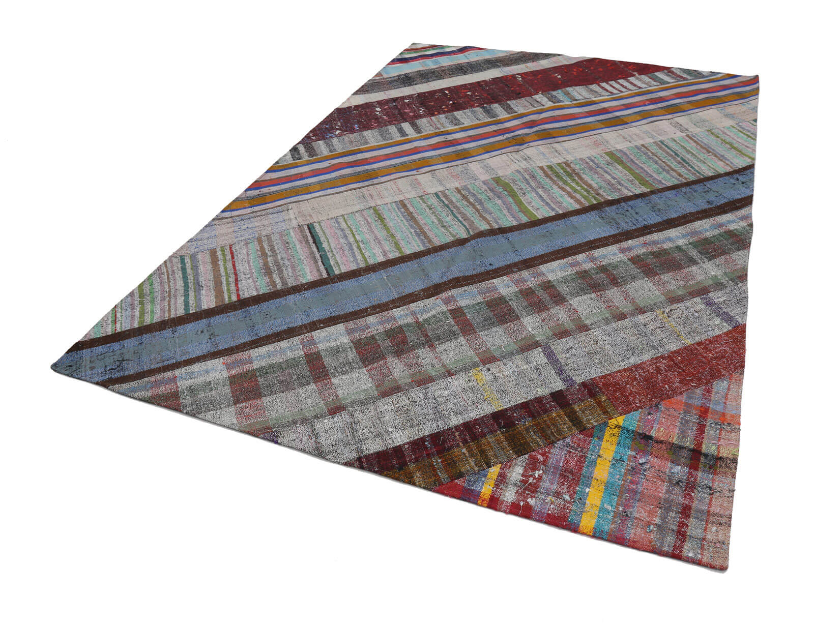 Handmade Patchwork Rug - Kirk Yama Grey Cotton Wool Vintage Area Rug 6'9''x9'10''