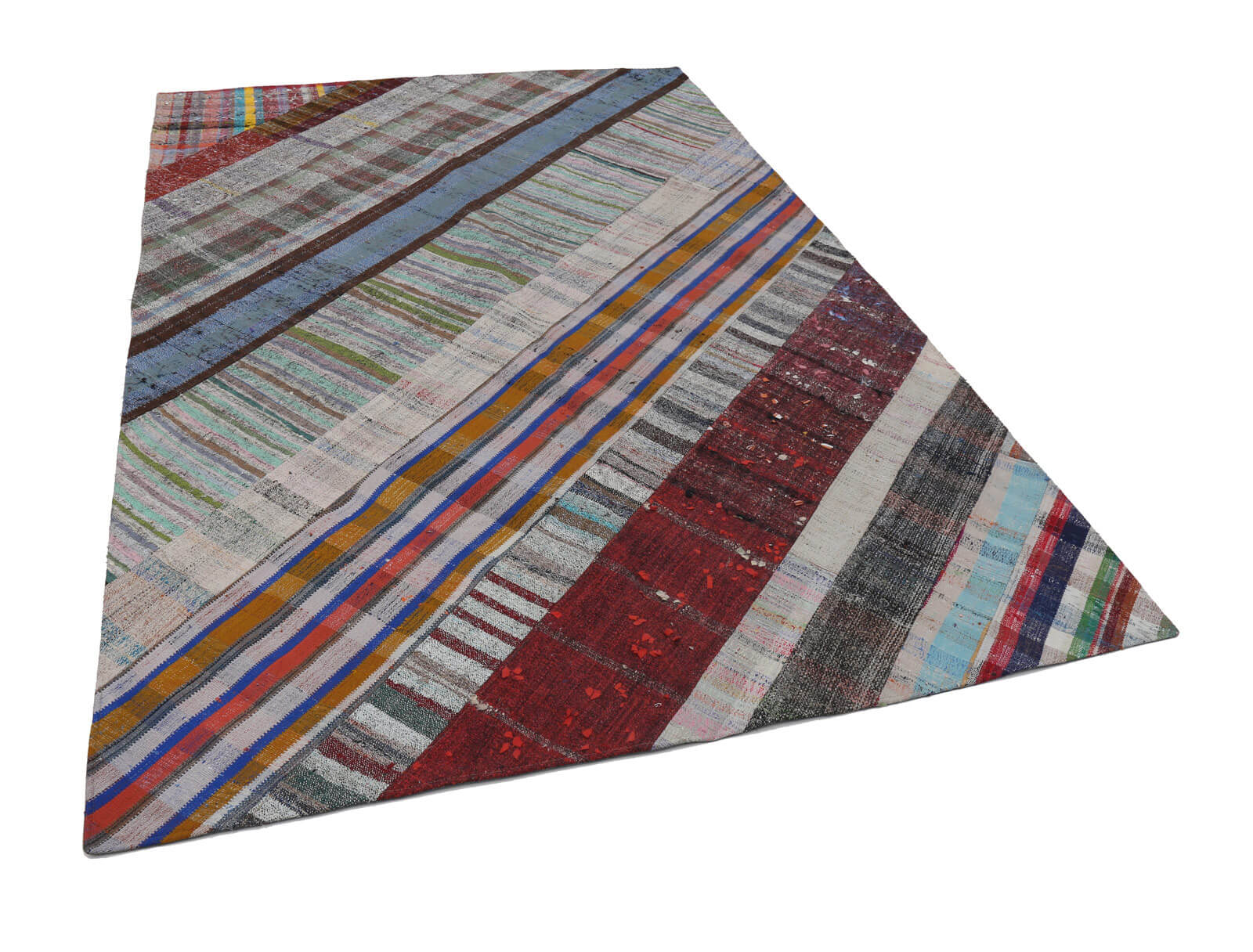 Handmade Patchwork Rug - Kirk Yama Grey Cotton Wool Vintage Area Rug 6'9''x9'10''