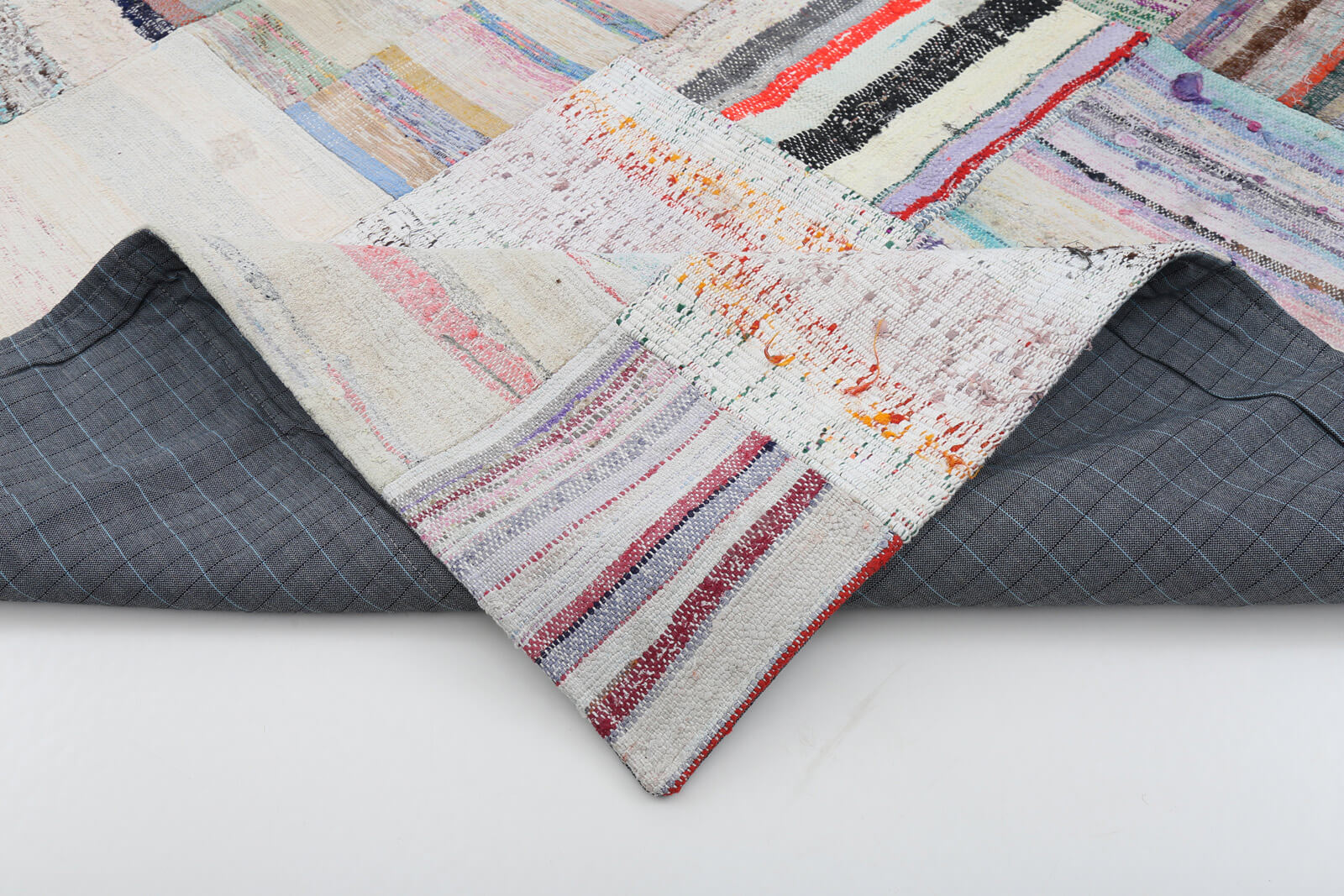 Handmade Area Rug - Kirk Yama Beige Patchwork Cotton Wool Rug 6'8" x 10'0"