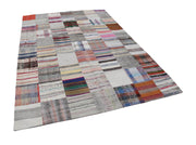 Handmade Area Rug - Kirk Yama Beige Patchwork Cotton Wool Carpet 6'11''x9'10''