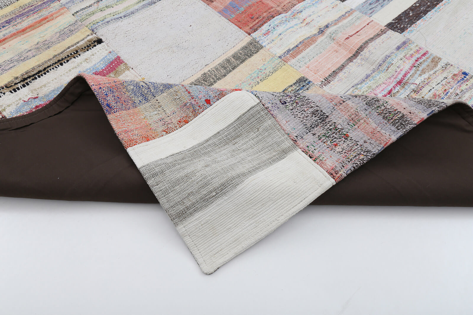 Handmade Area Rug - Kirk Yama Beige Patchwork Cotton Wool Carpet 6'11''x9'10''