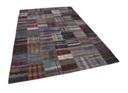 Handmade Wool Area Rug - Kirk Yama Grey Patchwork Carpet 6'9''x9'9'' Durable Cotton Wool Rug
