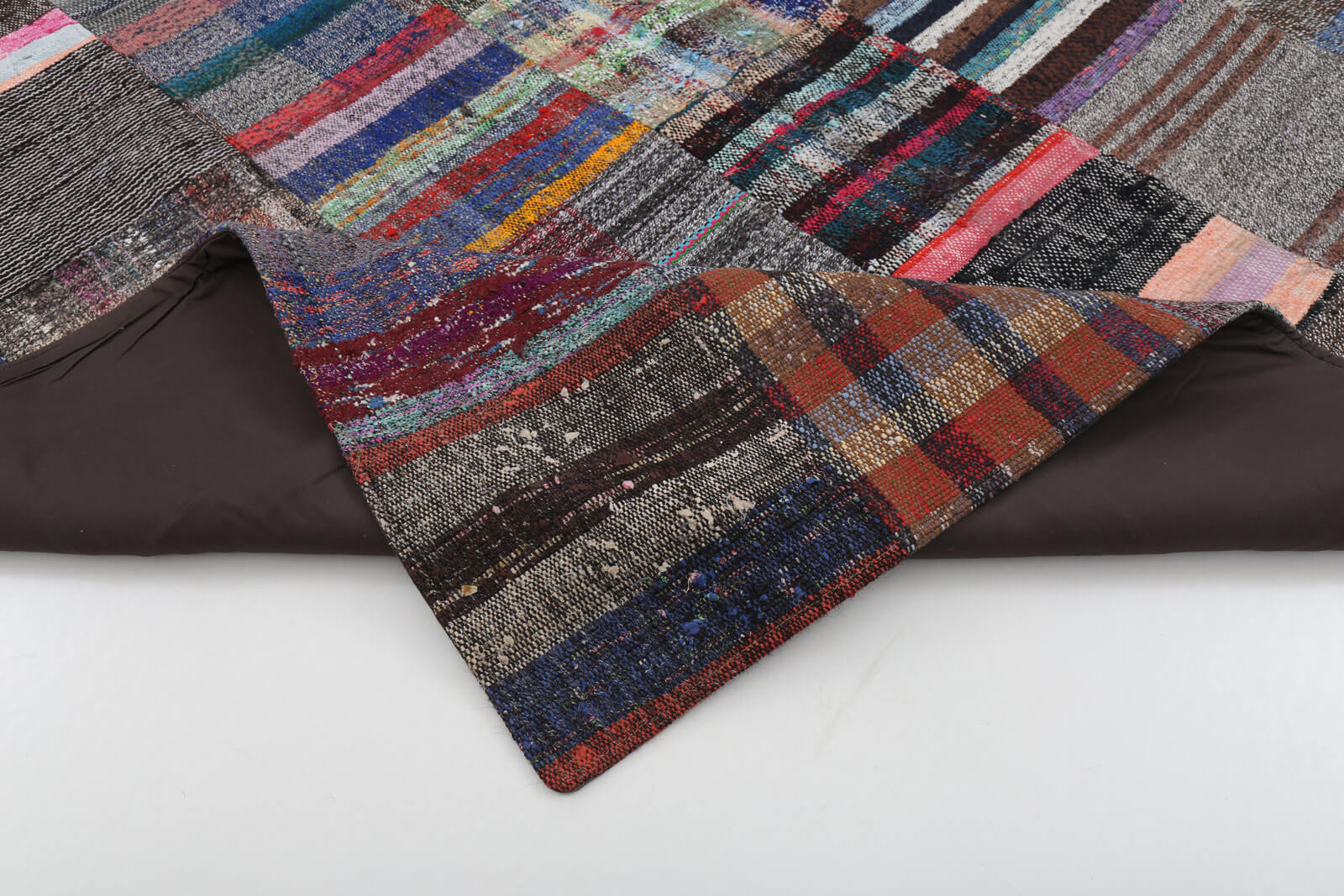 Handmade Wool Area Rug - Kirk Yama Grey Patchwork Carpet 6'9''x9'9'' Durable Cotton Wool Rug