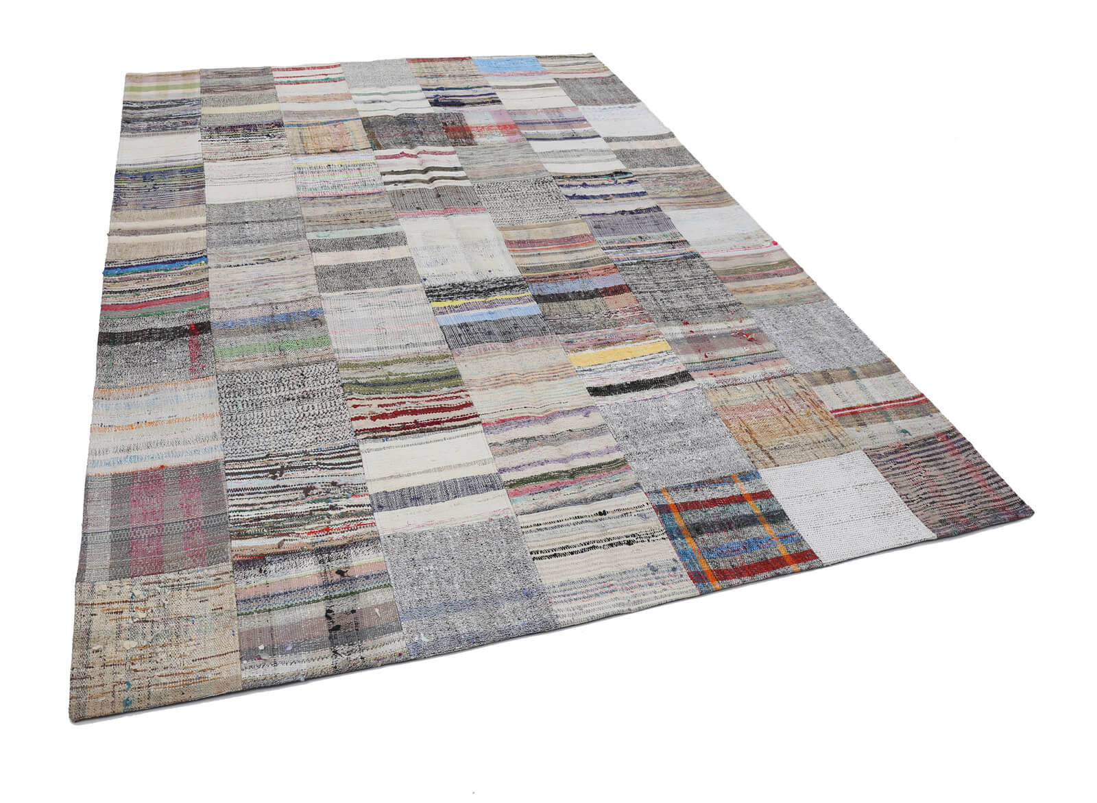 Handmade Area Rug - Beige Patchwork Cotton Wool Vintage Turkish Carpet 6'11" x 9'10"