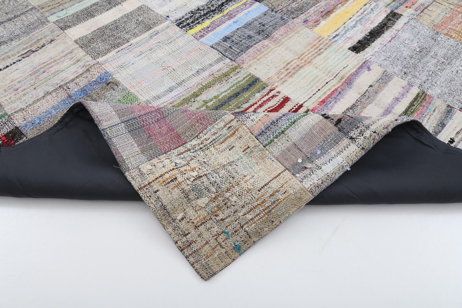 Handmade Area Rug - Beige Patchwork Cotton Wool Vintage Turkish Carpet 6'11" x 9'10"