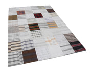 Handmade Patchwork Rug – Beige Cotton Wool Rug | Vintage Turkish Area Carpet 5'9''x7'11''