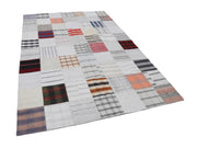 Handmade Area Rug – Beige Patchwork Cotton Wool Vintage Turkish Carpet 6'8''x9'11''