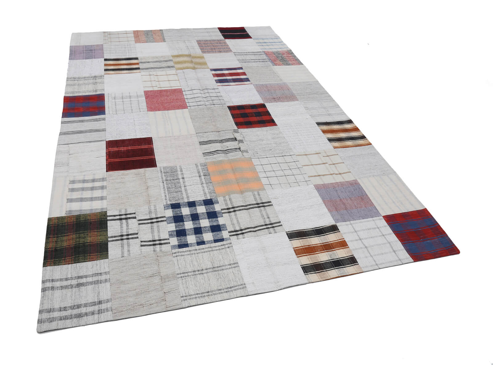 Handmade Area Rug – Beige Patchwork Vintage Wool Cotton Carpet 6'7" x 9'10"